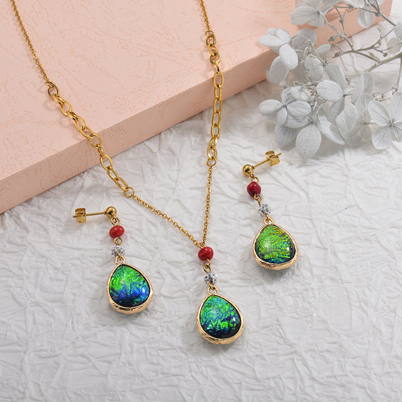 Stainless Steel Opal Necklace Sets -SSCSG142-29594