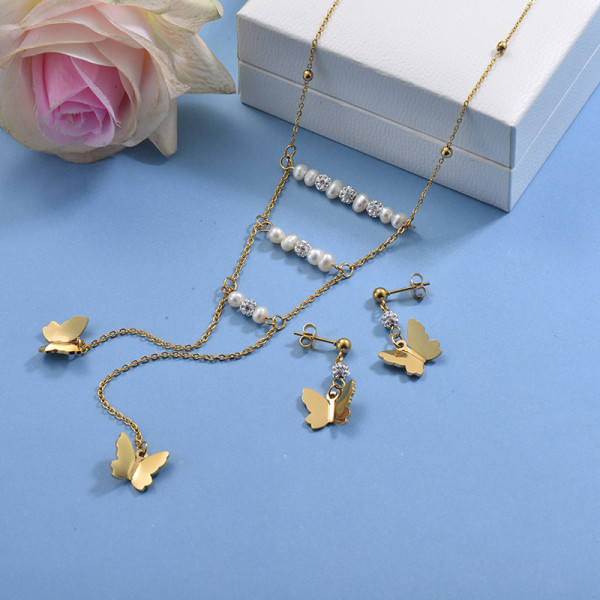 Stainless Steel Butterfly Necklace Sets -SSCSG142-29598