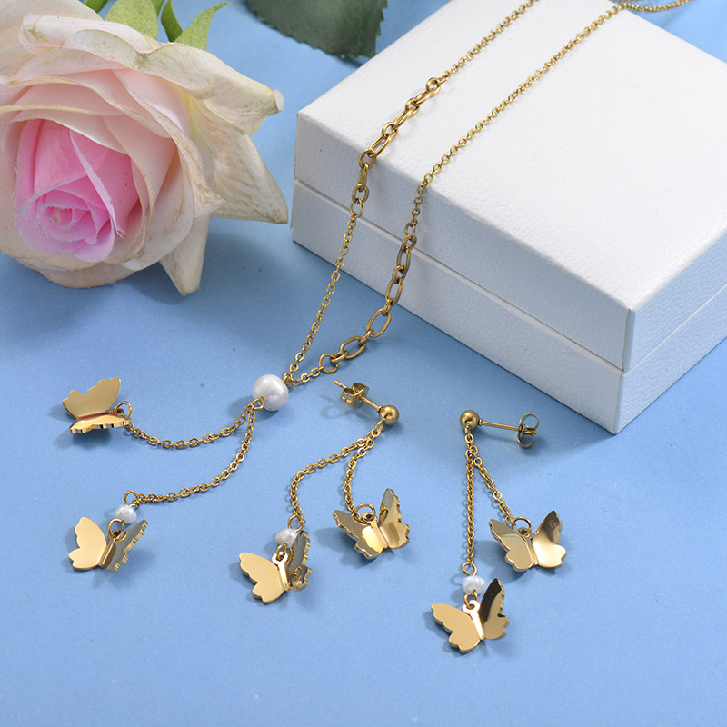 Stainless Steel Butterfly Necklace Sets -SSCSG142-29597