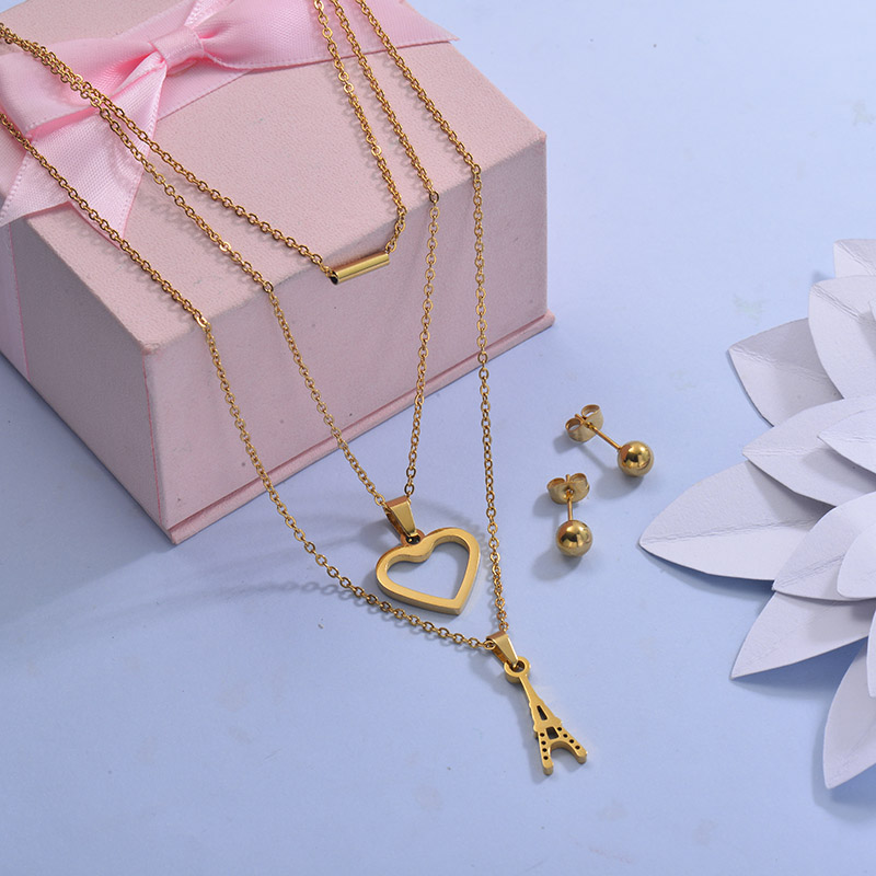 Stainless Steel Heart Multilayer Necklace Sets -SSCSG142-29630