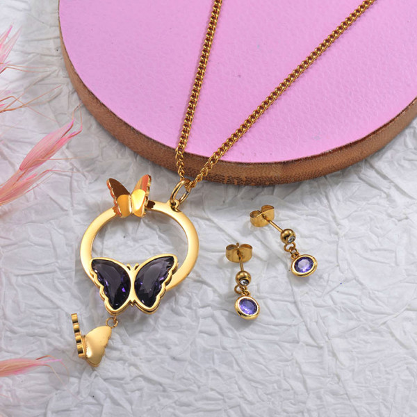 Stainless Steel Butterfly Necklace Sets