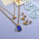 Stainless Steel Blue Crystal Multilayered Necklace Sets with Earrings