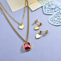 Stainless Steel Hot Pink Multilayered Heart Necklace Sets with Earrings