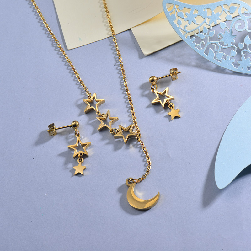 Stainless Steel Moon and Star Lariat Necklace Sets