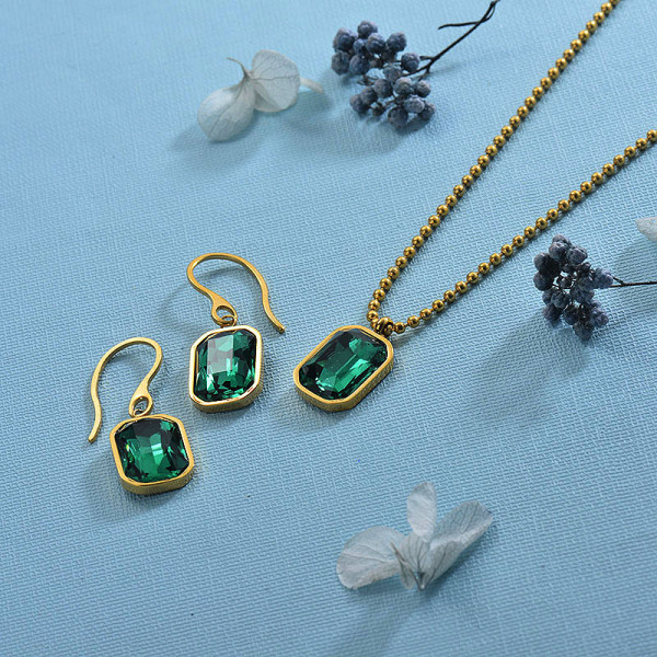 Stainless Steel Green Crystal Jewelry Sets