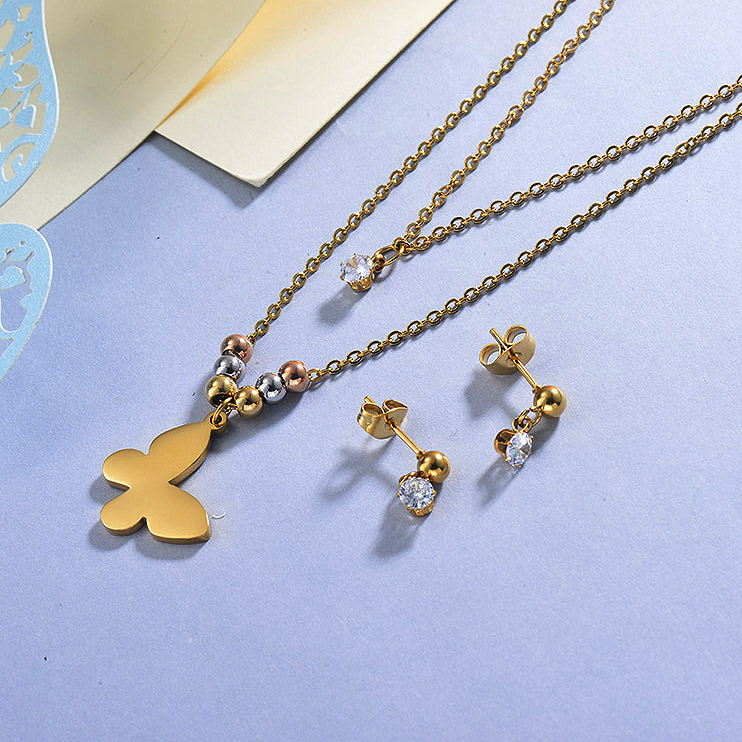 Stainless Steel Butterfly Necklace Sets with Earrings
