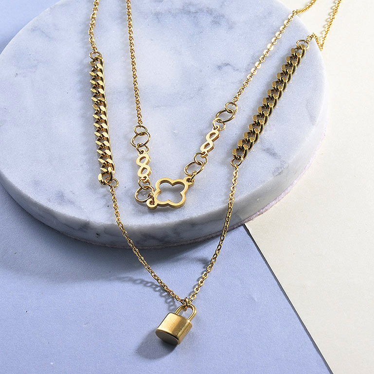 Lock Layered Necklace in Gold Plated