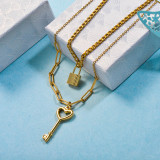 Stainless Steel Multilayered Key Lock Necklace