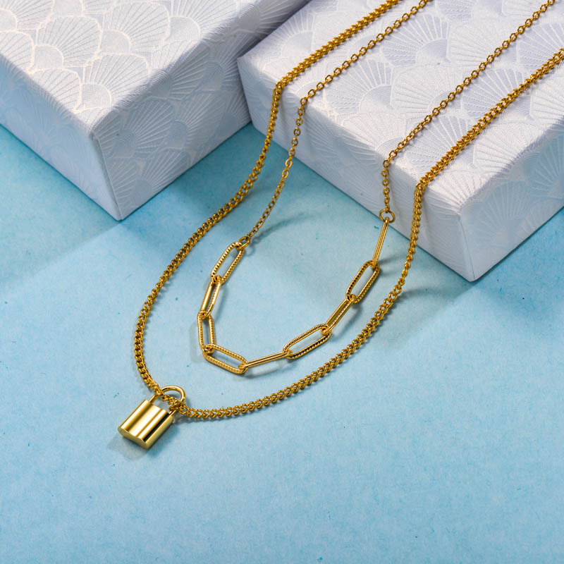 Stainless Steel Multilayered Lock Necklace