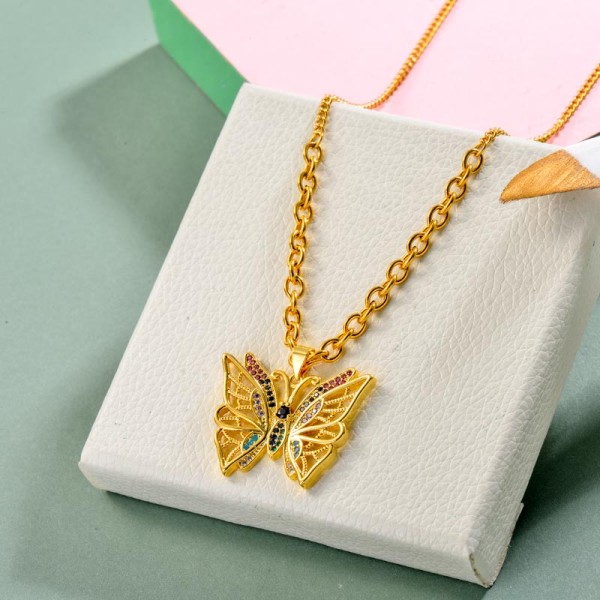 Brass Charm Butterfly Necklace