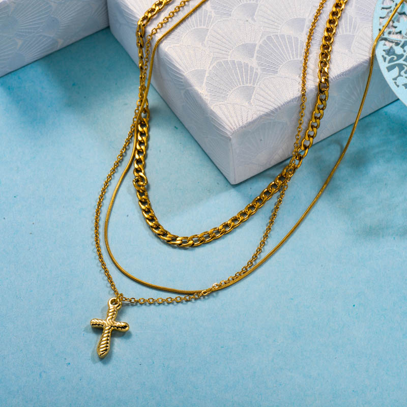 Stainless Steel Multilayered Cross Necklace