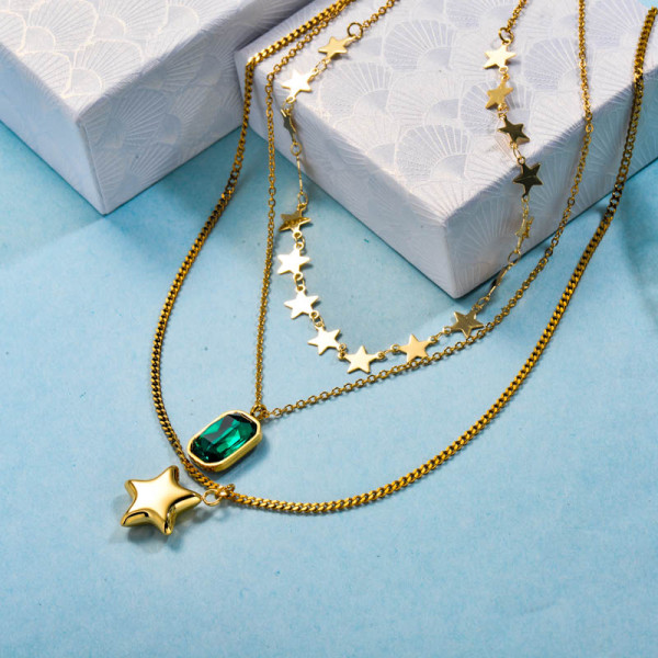 Stainless Steel Multilayered Star Necklace