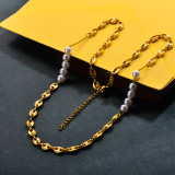 Stainless Steel Glass Pearl Beaded Necklace