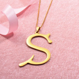 Stainless Steel Plus Size Initial Letter S Gold Plated Pendant Necklace