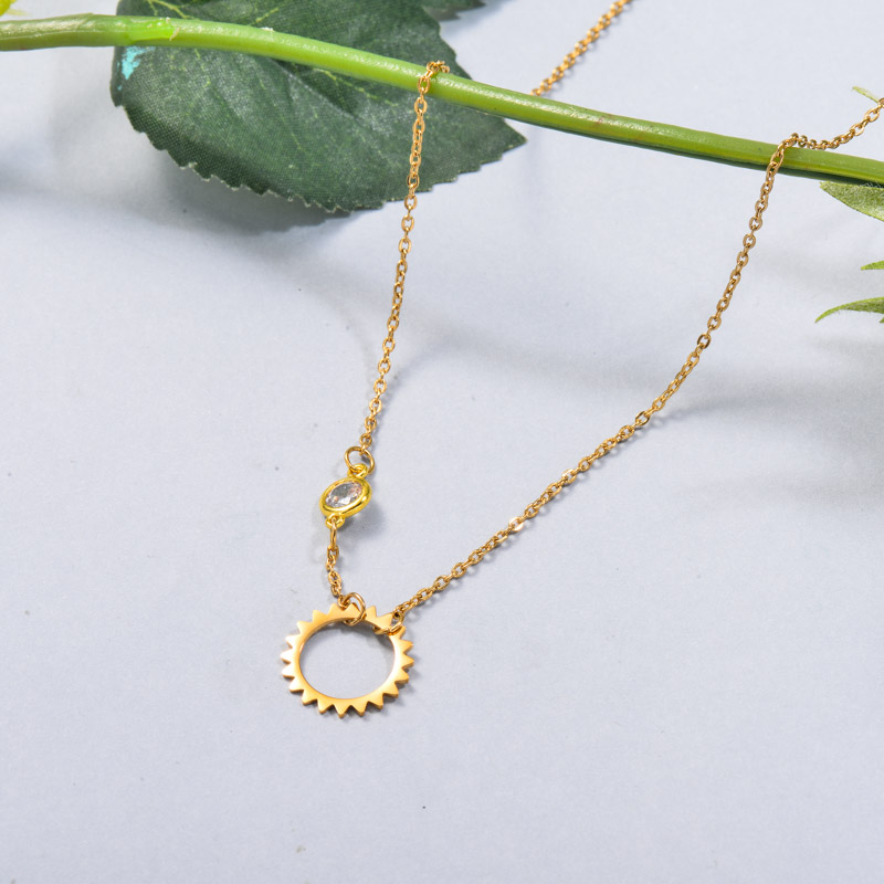 Stainless Steel CZ Sun Necklace