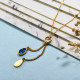 Stainless Steel Blue Crystal Tassel Necklace