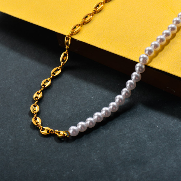 Stainless Steel Glass Pearl Beaded Necklace