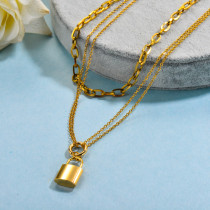 Stainless Steel Double Layered Lock Pendant Necklace