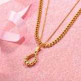 Stainless Steel Double layered Oval Pendant Necklace