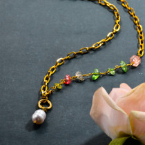 Gemstone Beaded Stainless Steel Fresh Water Pearl Necklace