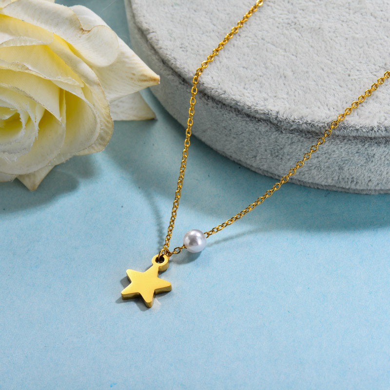 Stainless Steel Pearl Star Necklace