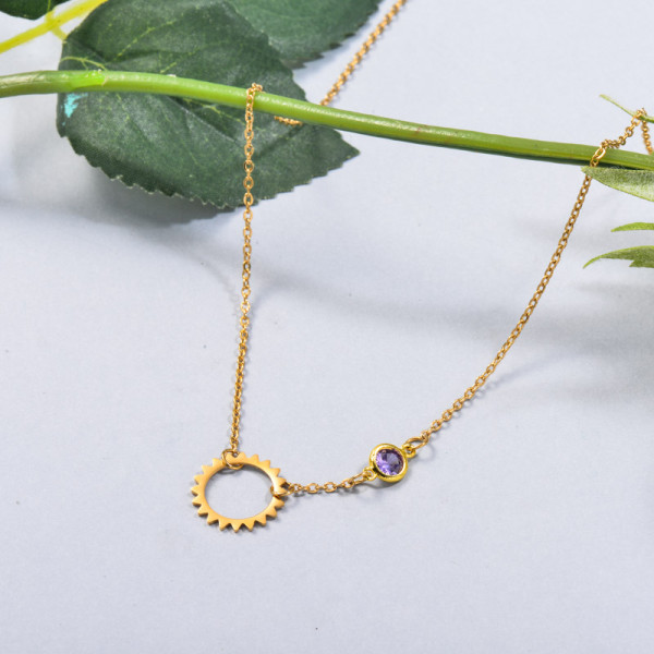 Stainless Steel CZ Sun Necklace