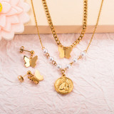 Stainless Steel Double Layered Butterfly Coin Jewelry Sets