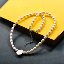 Fresh Water Pearl with Steel Charm Beaded Necklace