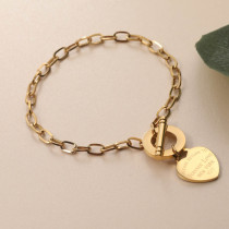 Stainless Steel 18k Gold Plated Heart Charm Bracelets-SSBTG142-31580