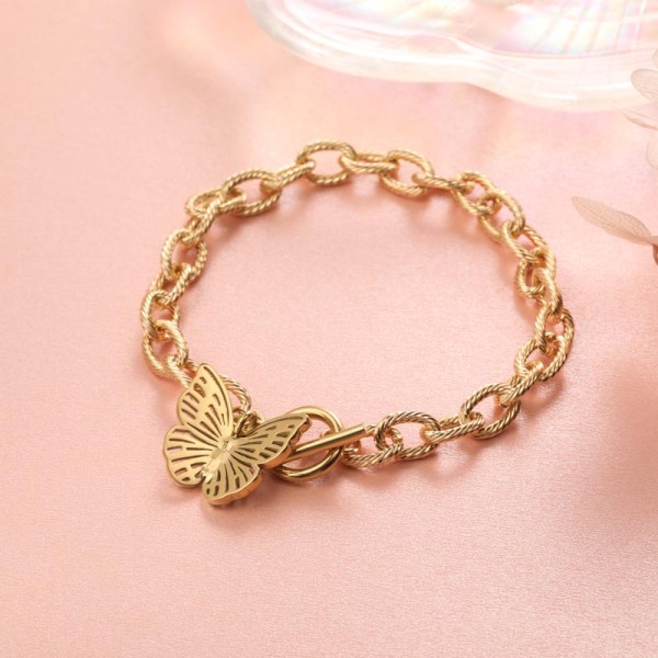 Stainless Steel 18k Gold Plated Buttefly Charm Bracelets-SSBTG142-31558