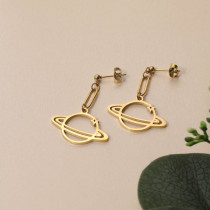Stainless Steel 18K Gold Plated Saturno Earrings for Women -SSEGG142-31594