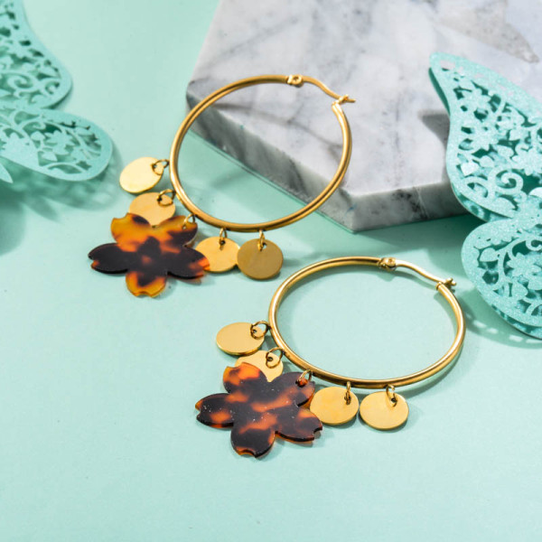 Stainless Steel Hoop Earring with Charms -SSEGG142-31652