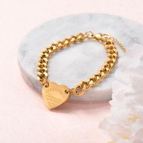Stainless Steel 18k Gold Plated Heart Charm Bracelets-SSBTG143-31719