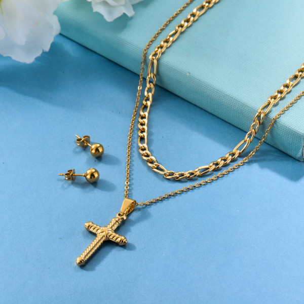 Stainless Steel 18k Gold Plated Jewelry Sets for Women -SSCSG142-31688