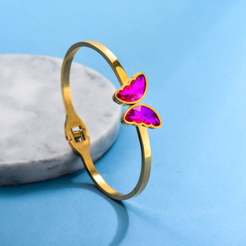 Stainless Steel 18k Gold Plated Butterfly Charm Cuff Bangle Bracelets-SSBTG142-31790
