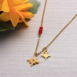 Stainless Steel Beaded Star Pendant Necklace -SSNEG142-32041