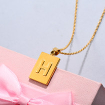 18k Gold Plated Personalized Rectangle Initial Letter Necklace SSNEG143-32443