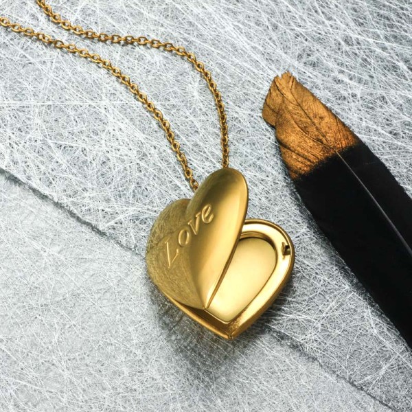 Stainless Steel 18k Gold Plated Locket Pendant Necklace -SSNEG143-32401