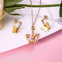 18k Gold Plated Crystal Butterfly  Necklace Earring Set -SSCSG142-31852