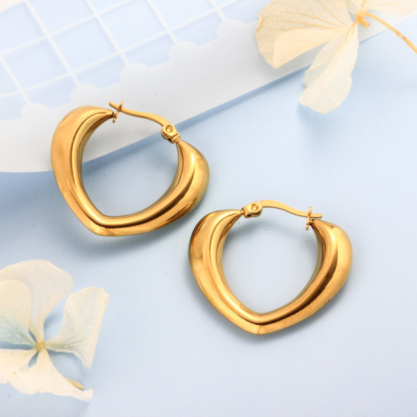 Stainless Steel 18K Gold Plated Minimalist Style Hoop Earrings -SSEGG143-32390