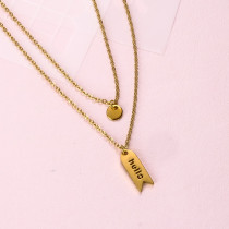 18k Gold Plated  Hello Tag Layered Necklace -SSNEG142-31908