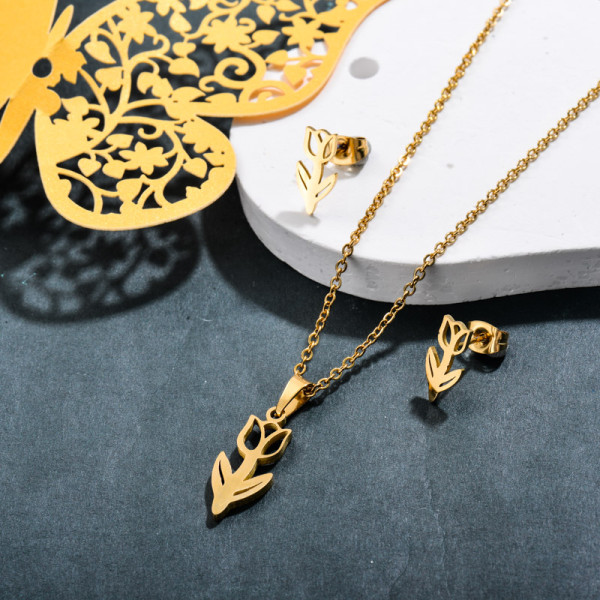 Stainless Steel Tulip Flower Jewelry Sets -SSCSG143-32352