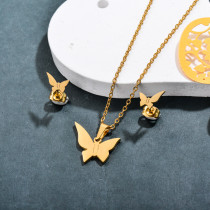 Stainless Steel 18k Gold Plated Butterfly Jewelry Sets -SSCSG143-32358