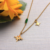 Stainless Steel Beaded Star Pendant Necklace -SSNEG142-32040