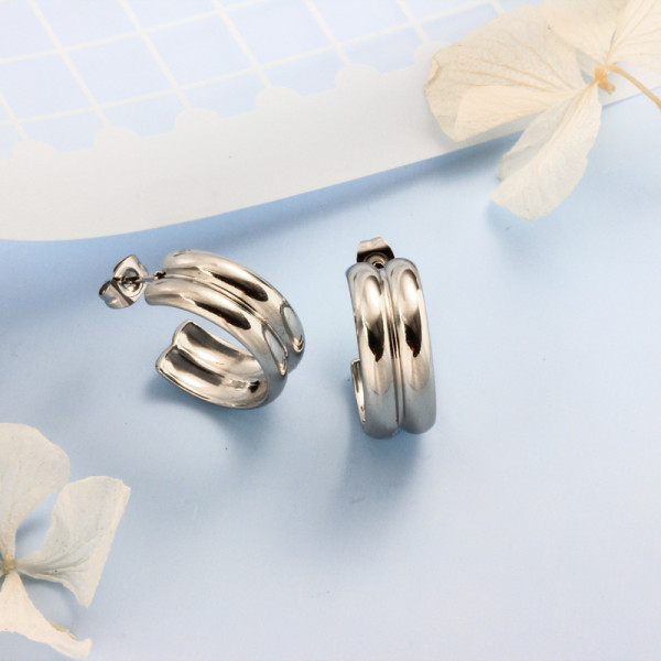 Stainless Steel Steel Color Minimalist Style Hoop Earrings -SSEGG143-32396