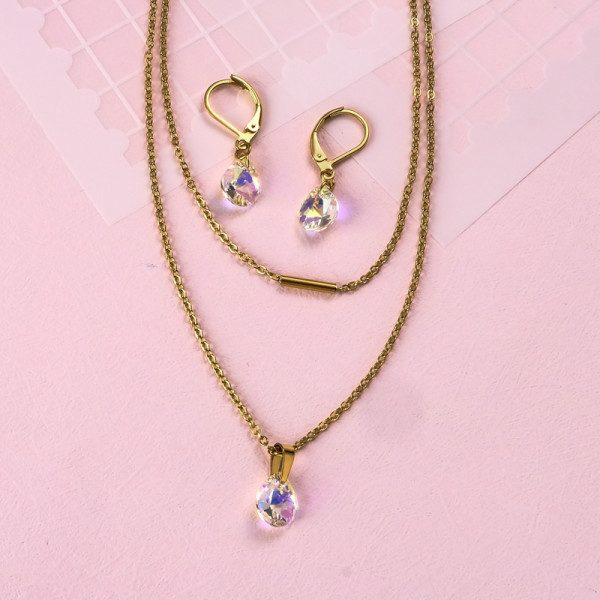 18k Gold Plated Crystal Layered Necklace Set -SSCSG142-31899