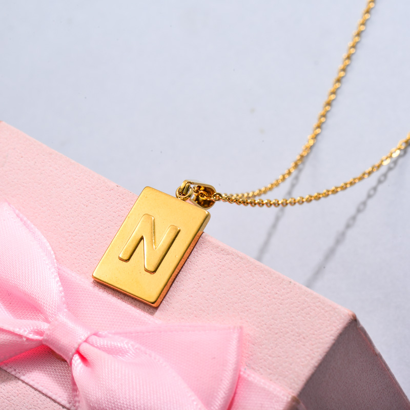 18k Gold Plated Personalized Rectangle Initial Letter Necklace SSNEG143-32449