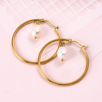 18k Gold Plated Pearl Hoop Earrings -SSEGG142-31922