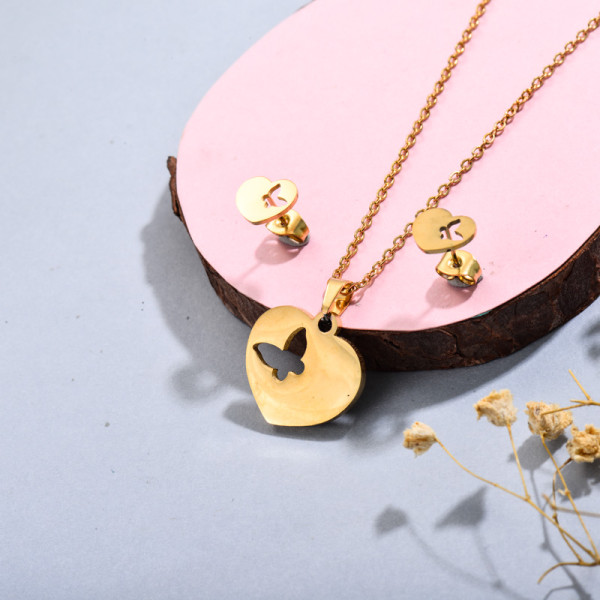 Stainless Steel Butterfly Heart Jewelry Sets-SSCSG143-32351