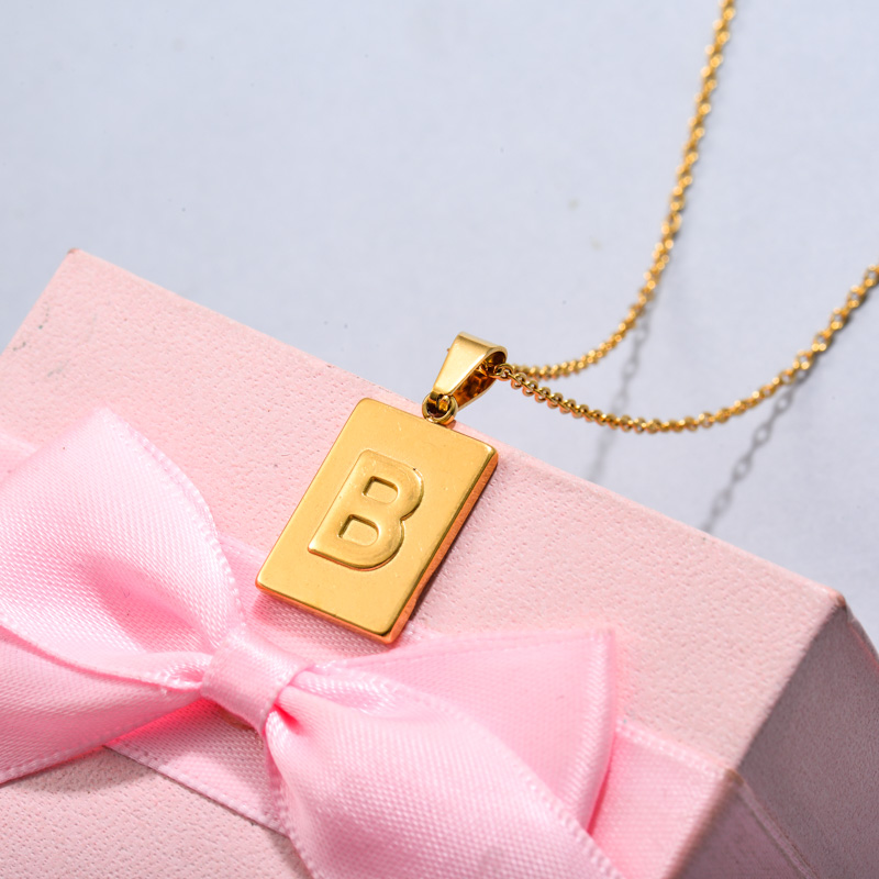 18k Gold Plated Personalized Rectangle Initial Letter Necklace SSNEG143-32437